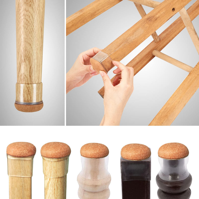 16 Pack Chair Leg Floor Protectors for Hardwood Floors, Round Rubber Furniture Sliders, 360°Felt Pad Bottom Wrapped Thickening Silicone Furniture Legs Caps Covers(Round,Clear-S) Transparent-S