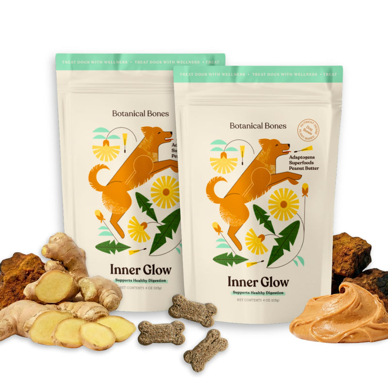 Inner Glow Digestive Dog Treats - Gut Health Support with Prebiotics, Dandelion & Chaga - Vet Formulated for Diarrhea Relief & Immune Support - Organic, Vegan, 2-Pack Inner Glow 4 Ounce (Pack of 2)