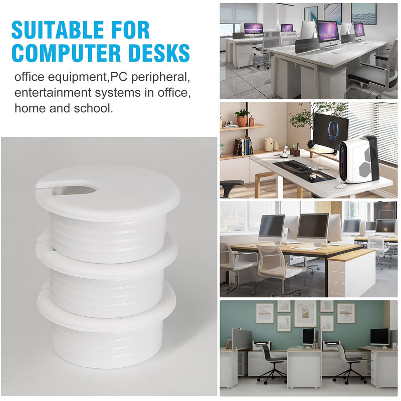 1-1/2" White Desk Grommet, JTemgle Plastic Cable Hole Cover Computer Table Cord Wire Organizer Caps Desktop Cord Management for Home Office TV Stands Tabletops, 5 Pieces 1-1/2" / 38mm