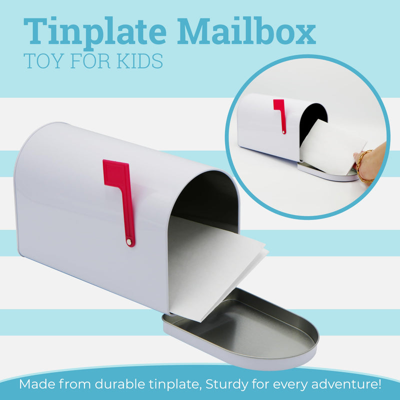 4E's Novelty 9" Tinplate Mailbox Toy for Kids – Sturdy Play Mailboxes for Kids, Valentines Day DIY Mail Box for Kids, Valentiens Mailboxes for Kids, Playhouse Mailbox for Outdoor Play Activities