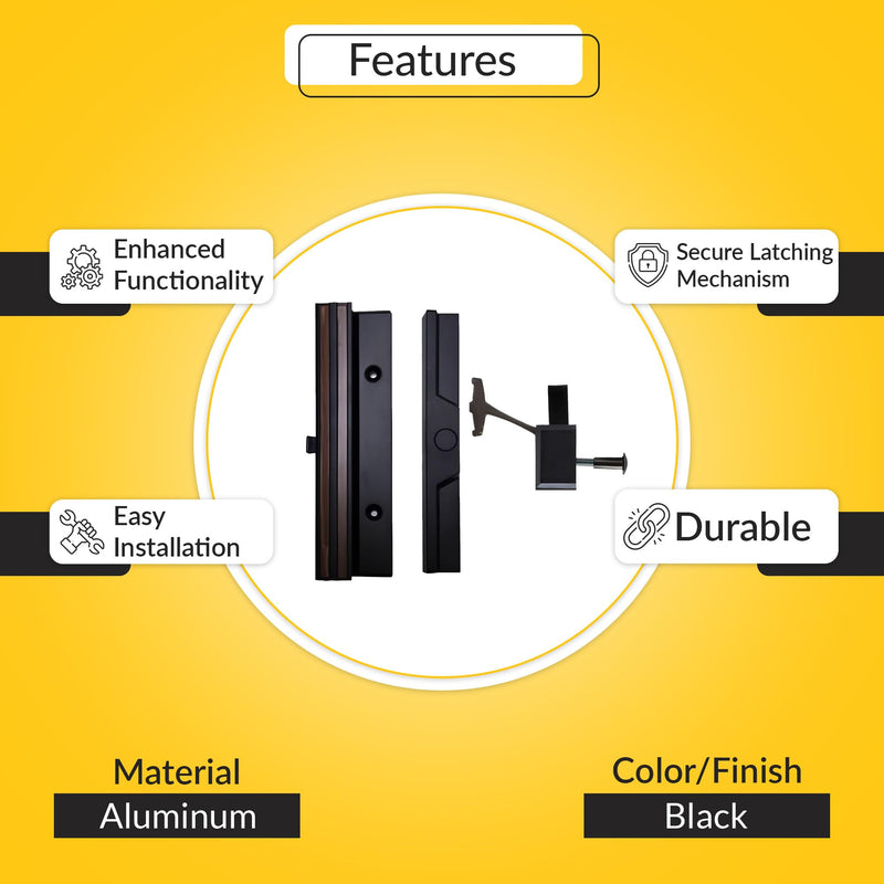 Brixwell Patio Door Handle Assy No Key, Aluminum Material, Black Finish, 3-15/16" Hole Centers, 1-15/32" Backplate Length, Universal Handing, Included Mounting Hardware, Sliding Glass Door Pull