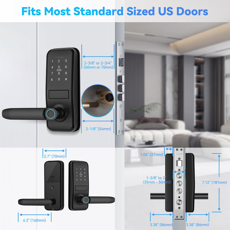 Keypad Smart Door Lock with Handle, QWUE Keyless Entry Smart Lock for Front Door, 5-in-1 Smart Unlock Solution, APP Control, Anti-Peep Keypad Code, Easy Installation and Waterproof Design