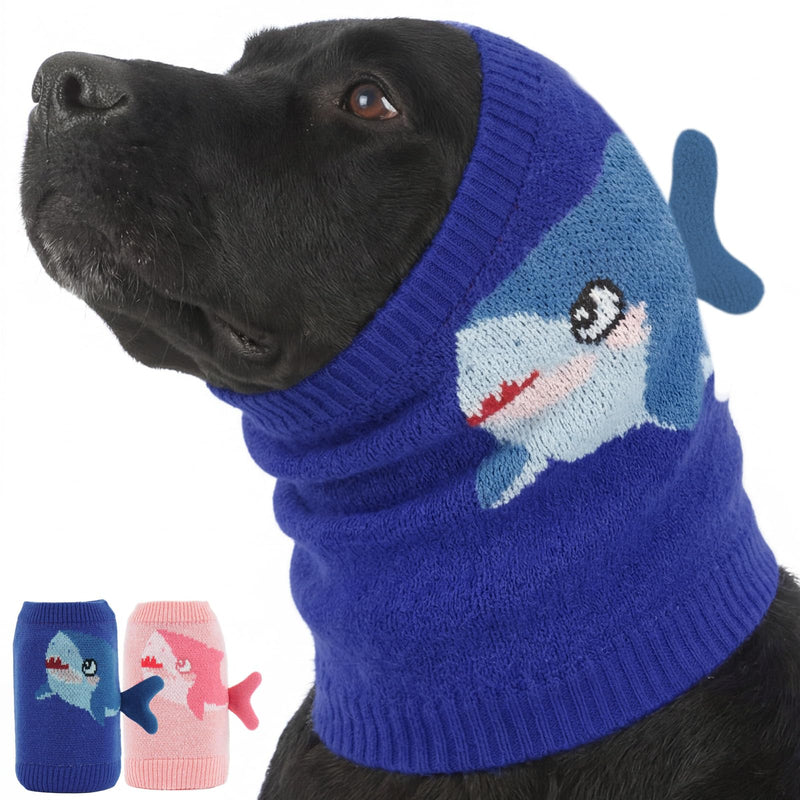 Nanaki Noise Cancelling Dog Ear Muffs for Anxiety Relief,Vet Visit,Travel-Breathable Dog Head Protection for Bath,Grooming No Shake Ear Wraps for Dogs Hematoma,Snoods for Eating Drinking Cute Shark XL(head:17.3-20.5in) Blue