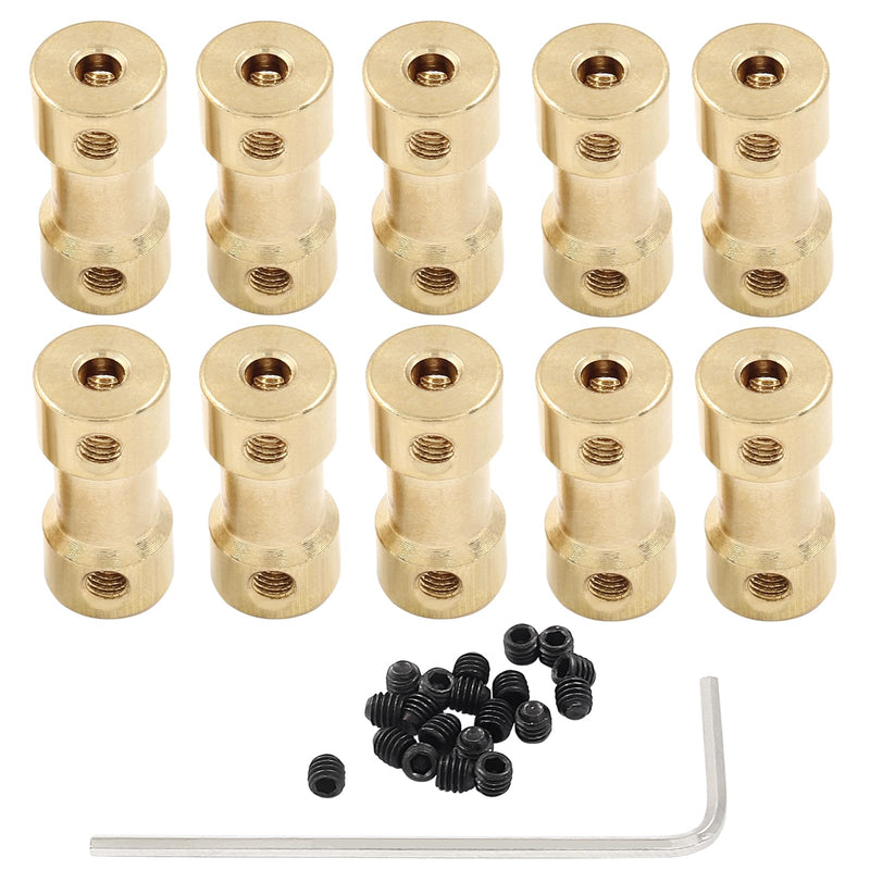 Hordion 10Pcs 3mm to 3mm Brass Shaft Coupling Joint Connector, Shaft Coupler Motor Accessories with Screws