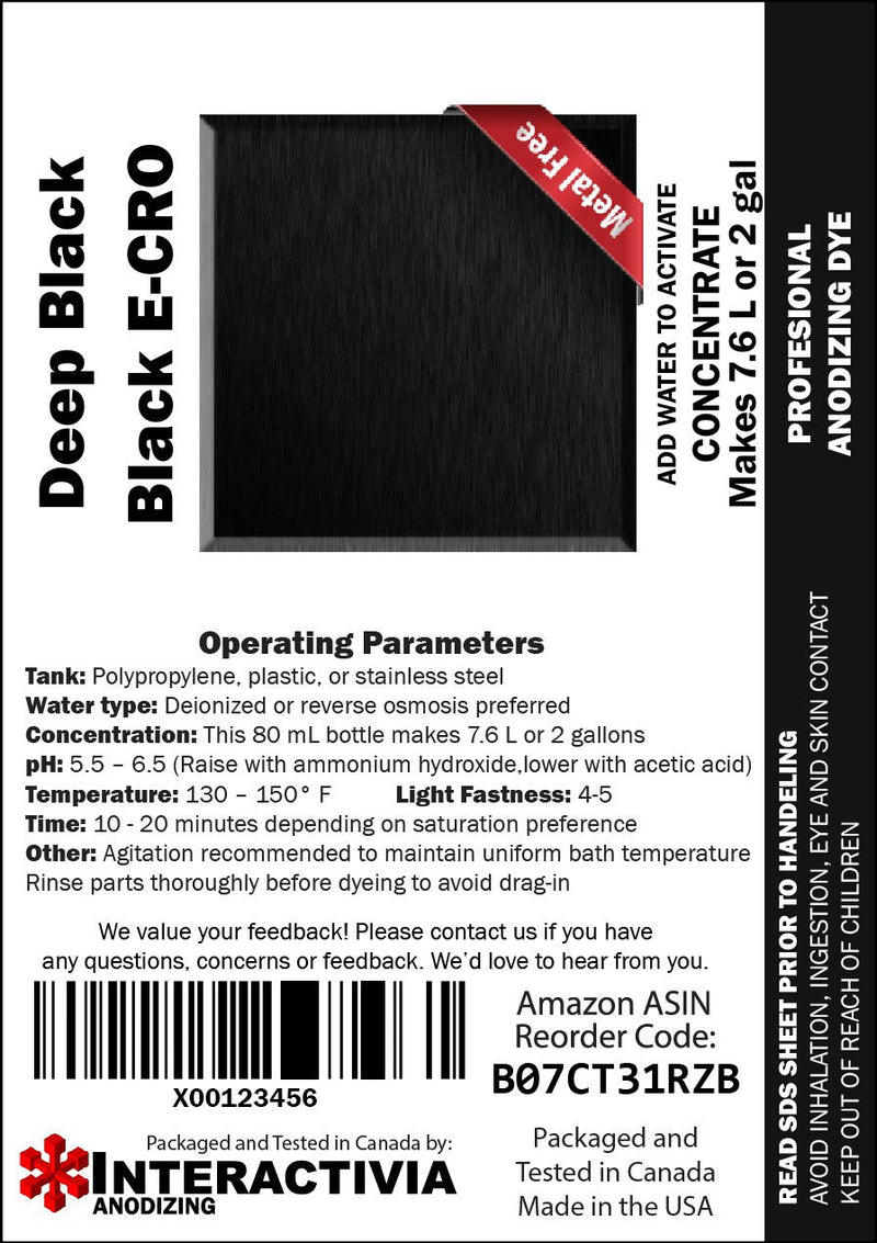 Professional Aluminum Anodizing Pigment Dyes | Black E-CRO | Light to Rich Black | Powder Concentrate Makes 7.6 Liters or 2 Gallons