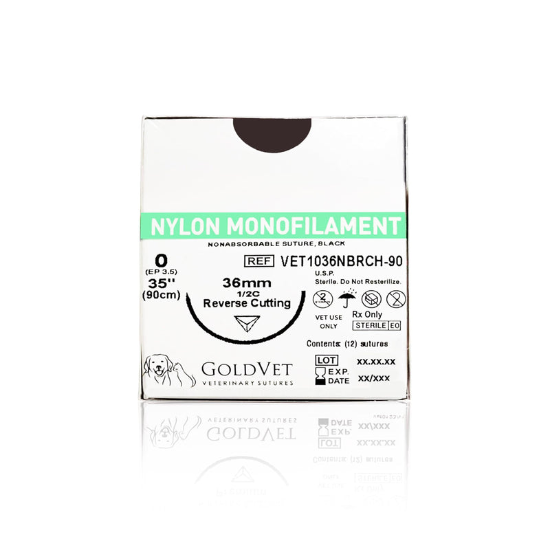 Nylon Veterinary Suture 0, 1/2 Round 36m Reverse Cutting Needle (Comparable to Ethilon), 35"