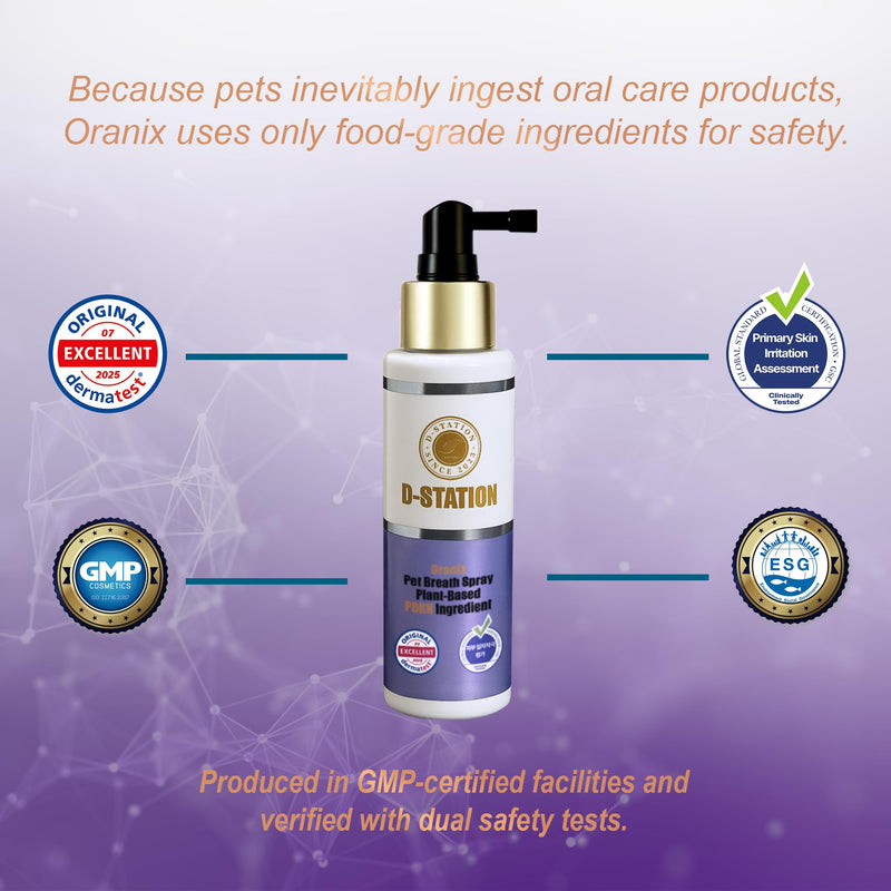 D-STATION Oranix Pet Breath Spray for Dogs & Cats – Helps Freshen Breath, Daily Oral Care Support, Gum Care, Dental Spray with PDRN & Plant Extracts, Made with Food-Grade Ingredients, 3.38 Fl oz.