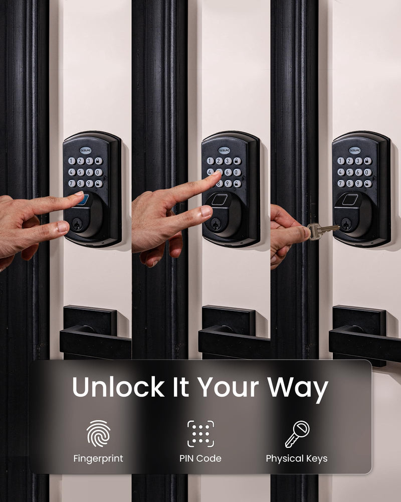 DESLOC A100F Keypad Fingerprint Door Lock, Keyless Entry Door Lock, Smart Lock Deadbolt for Front Door, Easy Installation, Emergency Power Port,12 Months Battery, IP54 Waterproof, 5 Keys No Handle