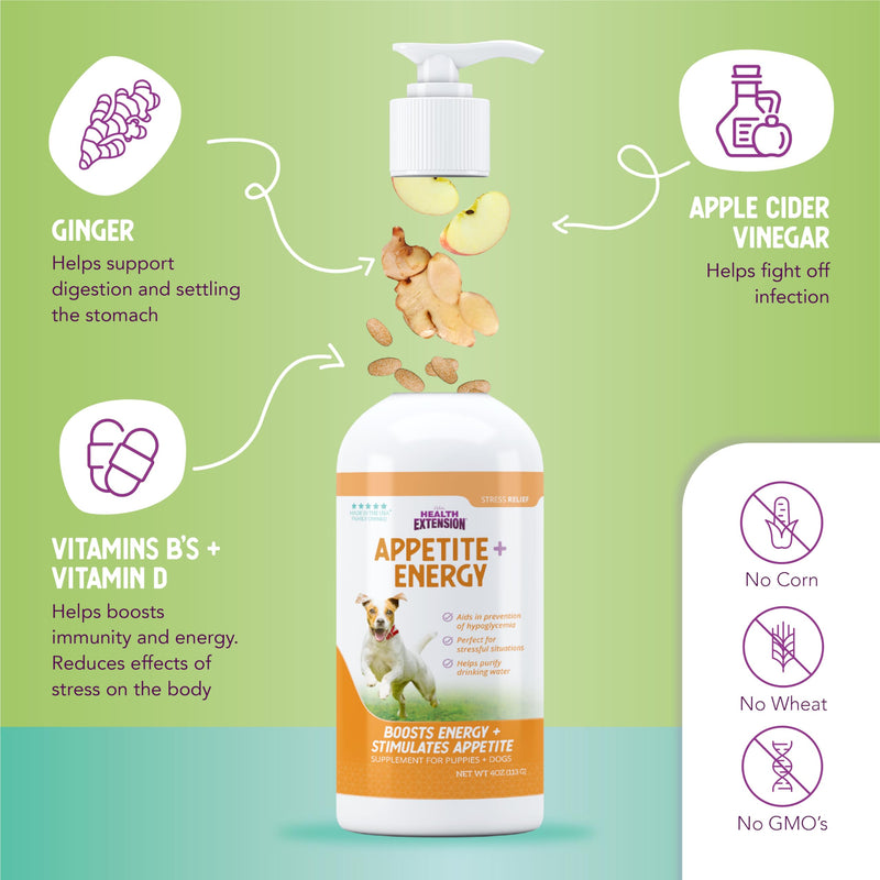 Health Extension Stress Relief Supplement for Dogs, 8oz - Appetite & Energy Boost, Prevents Hypoglycemia, Enriched with Vitamin B - PawsPlanet Australia
