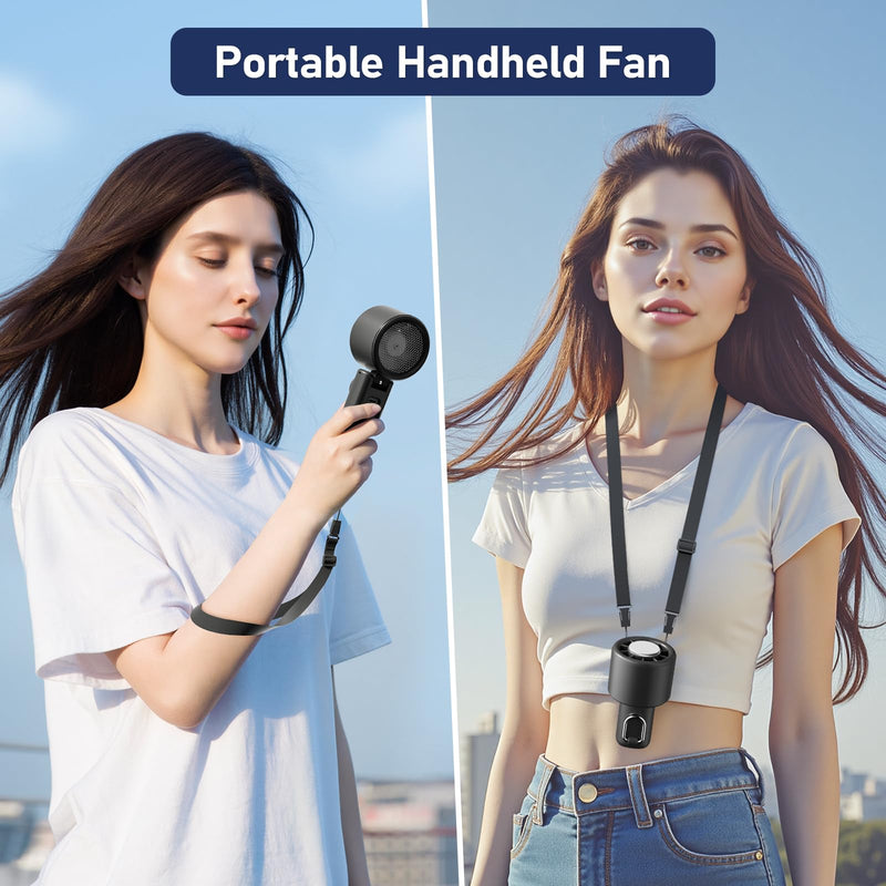 CIVPOWER Handheld Fan: Portable Small Ice Cooling Plate- 4000mAh Rechargeable 100 Gear High-Speed Turbo 10500 RPM - Personal Foldable Battery Operated for Travel Indoor Outdoor Women Men (Black) Black