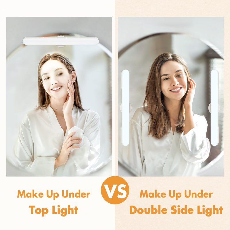 2 Pcs Wireless Vanity Makeup Lights for Mirror, Rechargeable LED Stick On Light Bar for Vanity Desk with 3 Color Temp&Adjustable Brightness, Long Battery Life Cordless Light for Large Bathroom Mirror 2
