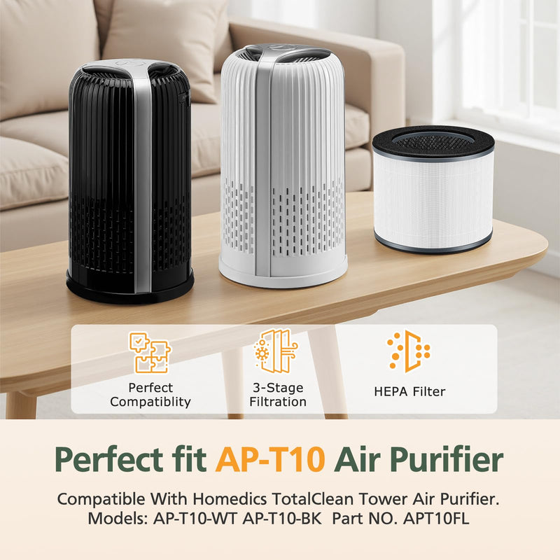 AP-T10FL Replacement Filter for HoMedics AP-T10-BK AP-T10-WT Air Purifier AP-T10FL-2 Pack