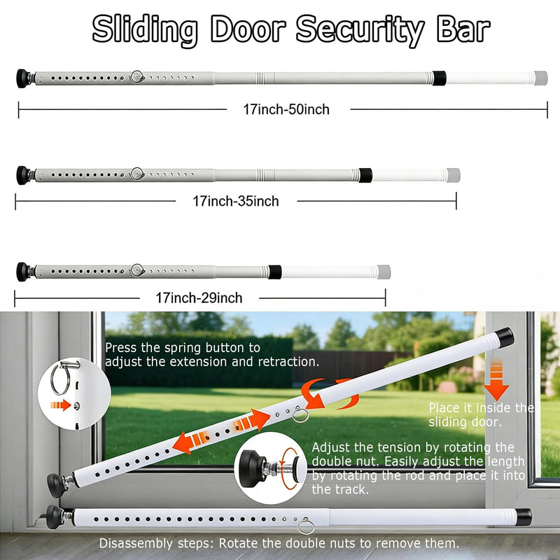 Sliding Door Safety Lever, 17-50 Inch Adjustable Heavy-Duty Sliding Glass Door Safety Lever, Equipped with Rubber Head, Paired with Portable Door Lock, Portable Travel Privacy Lock