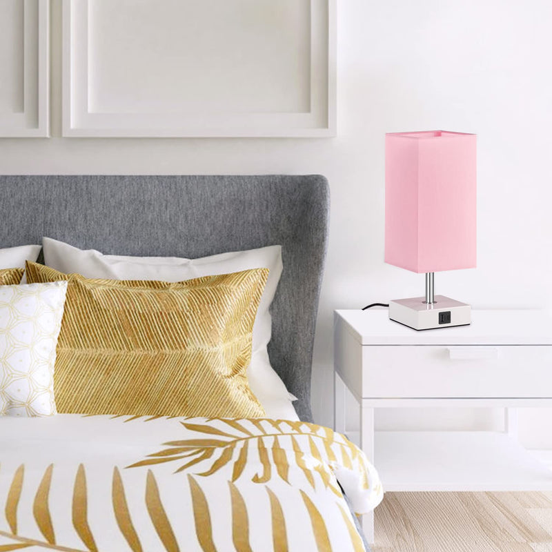 Ambimall Touch Control Table Lamp with 2 USB Charging Ports, 3 Way Touch Lamps Beside Desk, Nightstand Lamp for Bedrooms Living Room, Pink Shade with White Base, LED Bulb Included(Pink) A：pink