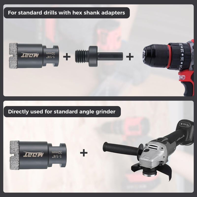Diamond Core Drill Bits, 2Pcs 1-3/8 Inch Diameter Hole Saws for Porcelain Ceramic Tile Marble Brick Vacuum Brazed,5/8-11 Thread for Angle Grinders Wet Polishers, Tile Hole Saws 35mm 35MM(1-3/8） 2PCS Core Drill Bits