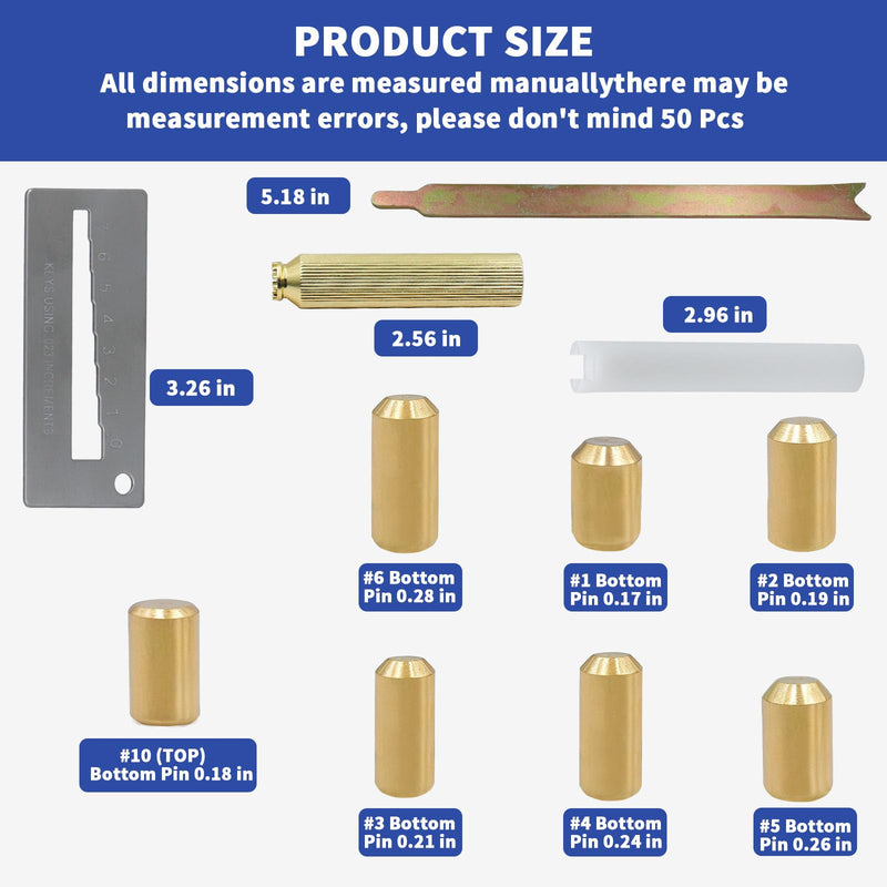 Rekey Kit for Kwikset Locks Compatible with Kwikset Rekey Kit, Door Lock Pinning Kit for Home Security, with Bottom Pins, Follower, Removal, (1-6, 50 Each) DIY Rekey Kit