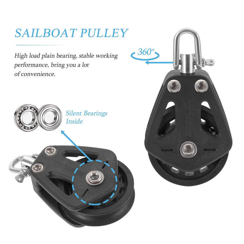 ULTECHNOVO Stainless Steel Nylon Marine Pulley,Pulley Block Rope Rope Runner Kayak Pulley Single Pulley Bearing Block Rope Black
