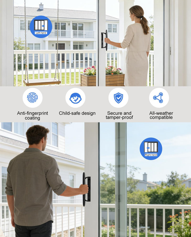 Sliding Patio Door Handle Set, Non-Keyed Black Diecast Replacement Handle, Fits 1" to 1-1/8" Thick Sliding Glass Doors, 6-5/8" Hole Spacing, Non-Handed Reversible Design 6-5/8" H.C Non Keyed