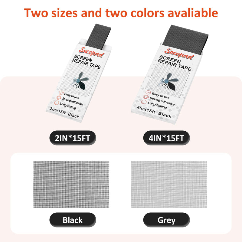 Grey Screen Repair Tape, 2" X 180" (15FT) Window Screen Door Repair Kit, Strong Adhesive Fiberglass Patch Tape Mesh 2IN X 15FT Grey