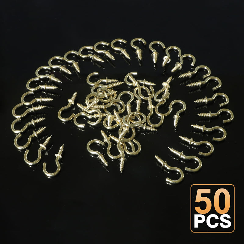50Pcs 1/2 Inch Cup Hooks, Gold Ceiling Hooks Small Screw-in Hooks Metal Screw Hooks Nickel Plated Hooks