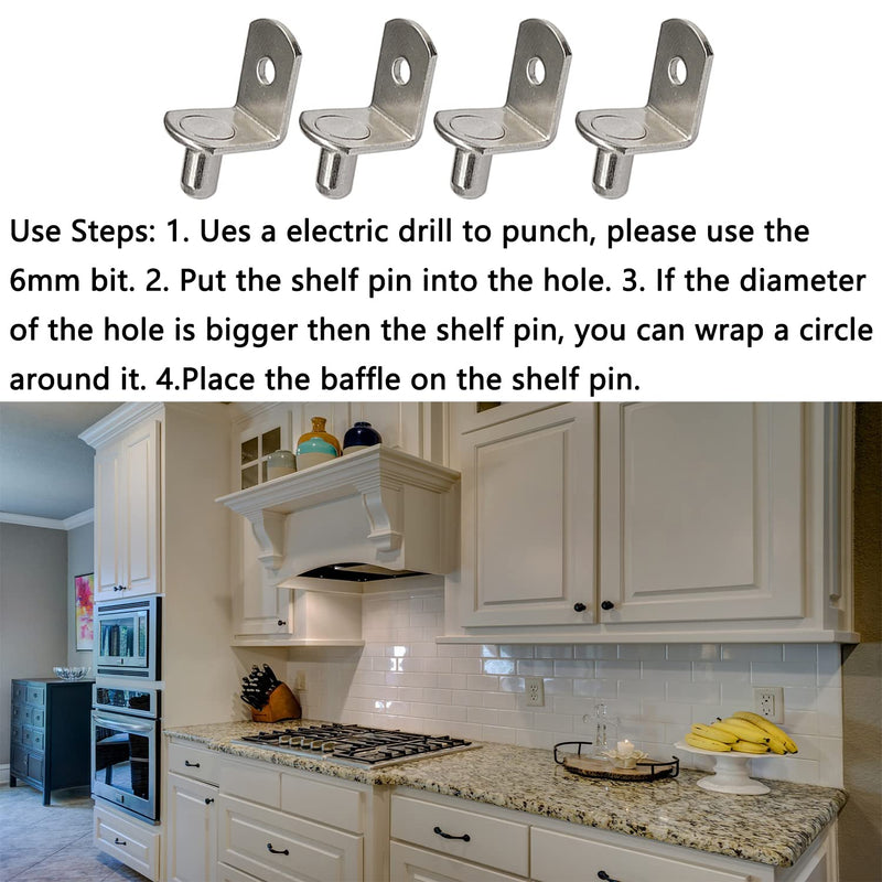 50 Pack Shelf Support Pegs, 6mm Metal Nickel L-Shaped Support Pegs with Hole, Cabinet Support Pins for Furniture Shelves Bracket Silver