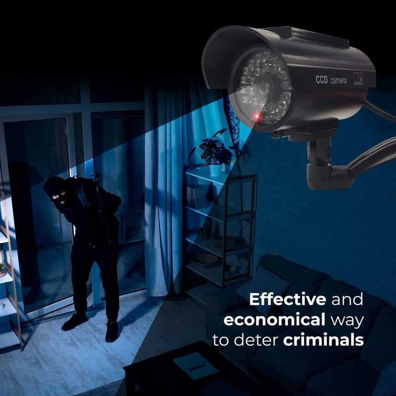 Solar Powered Fake Security Camera, Easy to Install with Red Light LED Light Flashing and Warning for Indoor/Outdoor