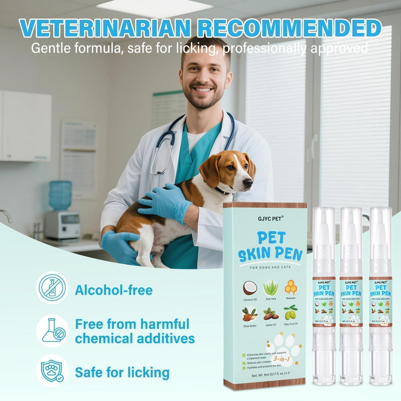 Dog Moisturizer for Dry Itchy Skin, Coconut Oil for Dogs & Cats- Hot Spot & Paw Moisturizer, Pet Skin Pen with Precision Applicator Brush, Soothes Itch, Heals & Promotes Hair Growth, Lick-Safe, 3 Pack 3*5ml(0.17 fl.oz.)