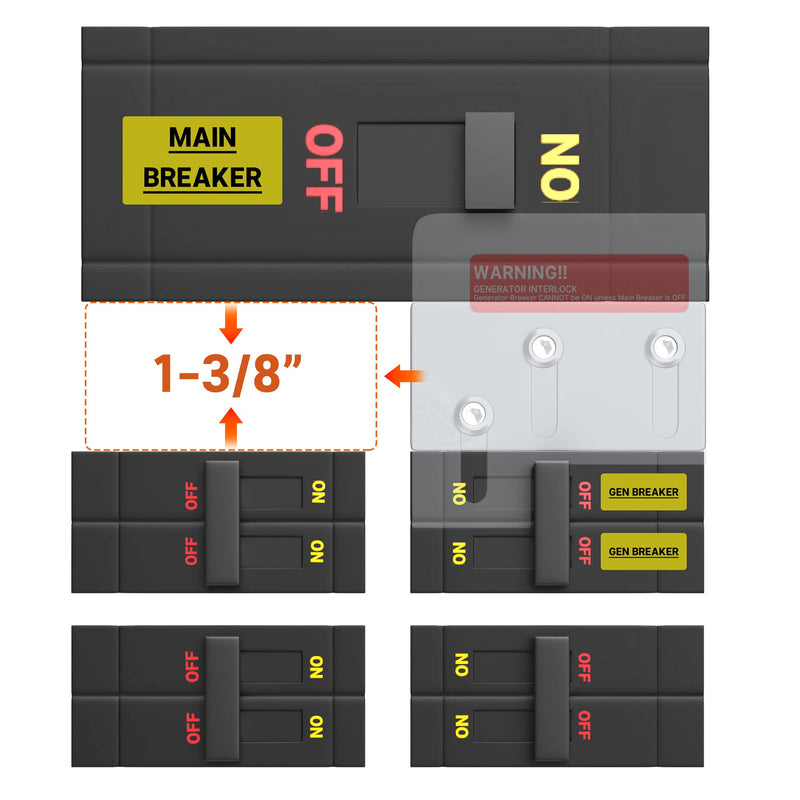Generator Interlock Kit Fit for Square D QO or Homeline 150 and 200 Amp Panels 1-3/8 Inch Space Between Main & Generator Breaker SD 200A