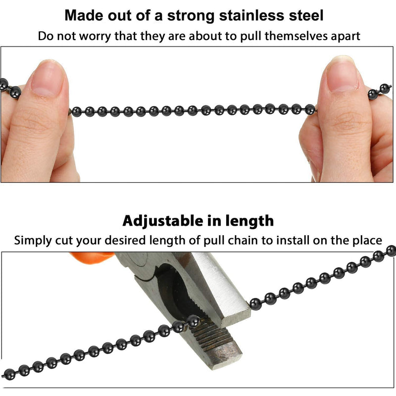 Vinaco Pull Chain Extension, 2 Pack 36" Stainless Steel Ceiling Fan Pull Chain, Strong Bearing & Rustproof, 6 Size Light Chain Pull Extender with 6 Solid Matching Connectors 36inch Black
