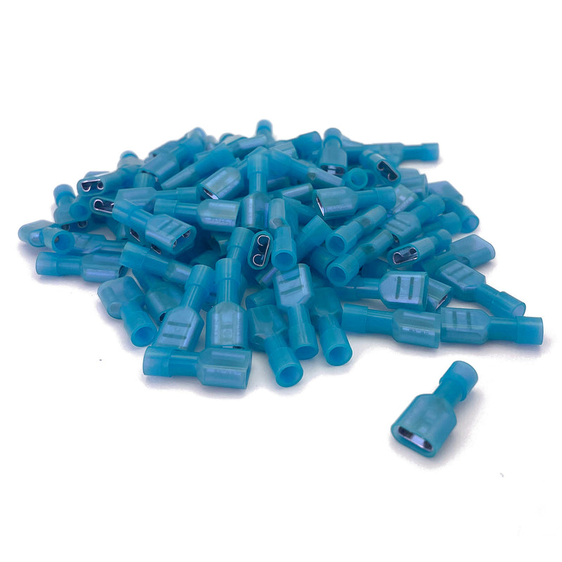 ANGSTROM Female Fully Insulated Nylon Quick Disconnect Spade Terminals 100pcs (16-14ga BLUE) 16-14ga Blue