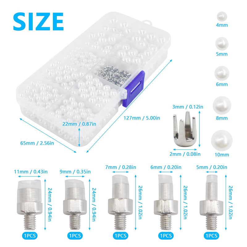 SHRJ Pearl Handmade Setting Machine with White Pearl Beads Rivet Studs and Tools Hand Press Machine for Decorating Clothes, Dresses, Bag, Hair Band DIY Crafts