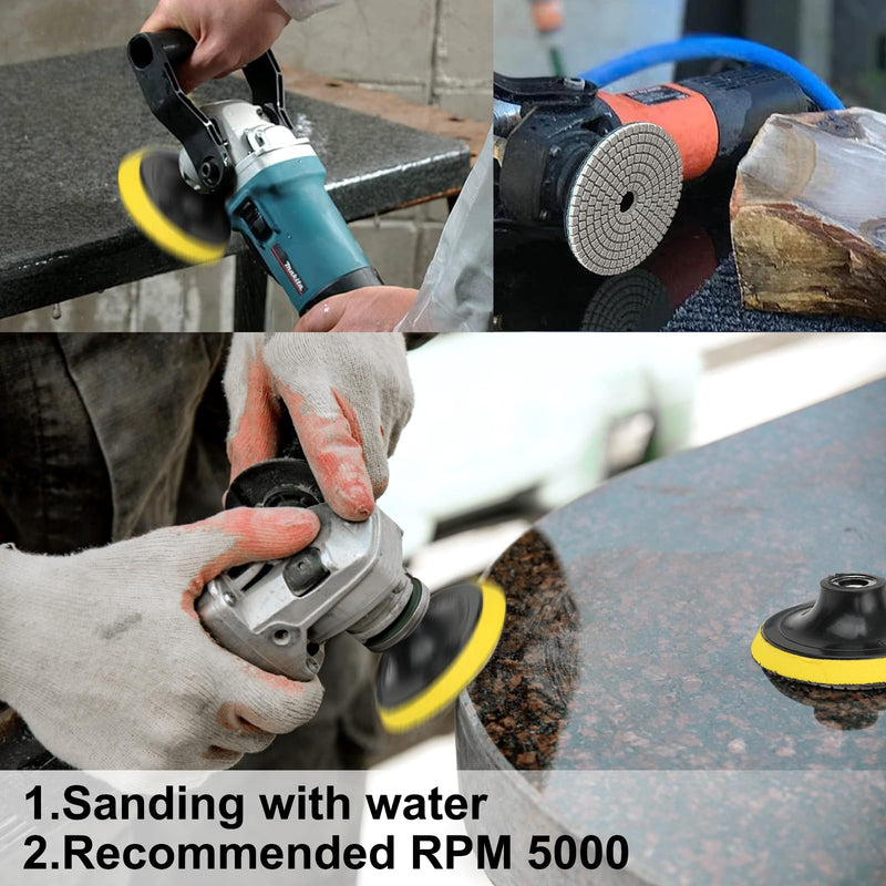 11 Packs 4 Inch Diamond Concrete Polishing Kit, 50-6000 Grit Wet/Dry Diamond Polishing Pad with Wool Disc, 5/8’’-11 Backer Pad and Drill Adapter for Granite Marble Concrete Stone Tile Polish