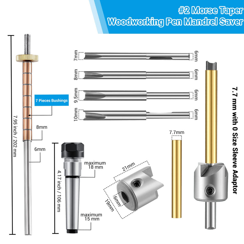 Tondiamo Pen Making Kit Turning Mandrel and Barrel Trimming Set Wood Turning Mandrel #2 Morse Taper Shank with 7mm Drill Bit Mill Cutter Head for Pen Making Woodworking Lathe Accessory, 9 Pcs