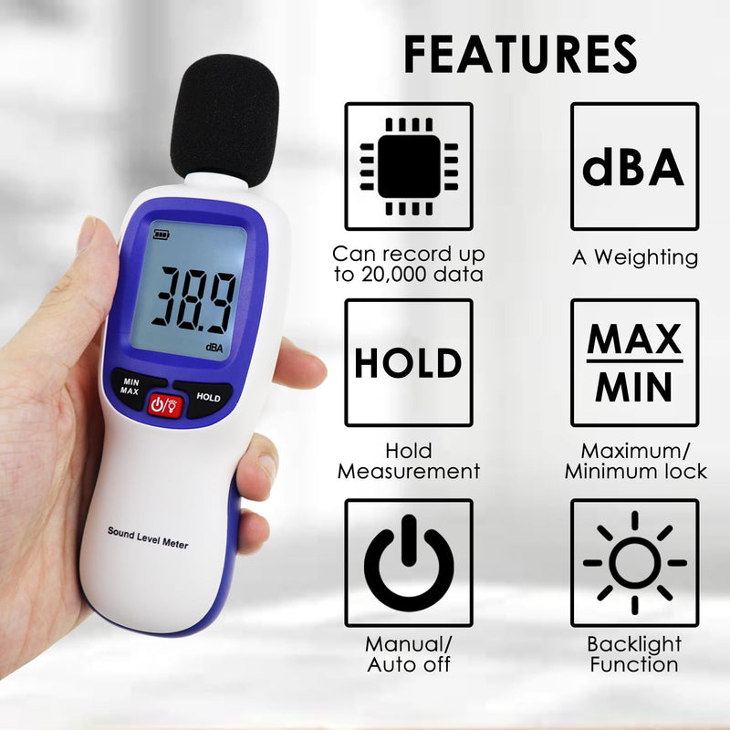 Decibel Meter with Data Logging, Sound Decibel Meter Bluetooth, Compatible with Smartphone for App Data Recording, 30dB to 130dB Sound Level Meter Portable SPL Meter for Home, Classroom, Factory
