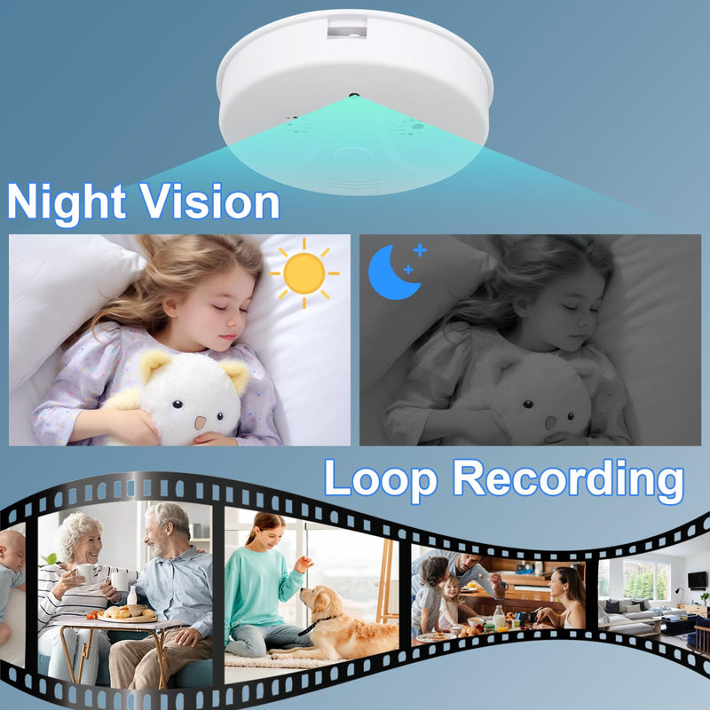 Hidden Camera Smoke Detector Video Small Cam 1080P HD Wireless WiFi Camera with Night Vision & Motion Detection Indoor Security Camera