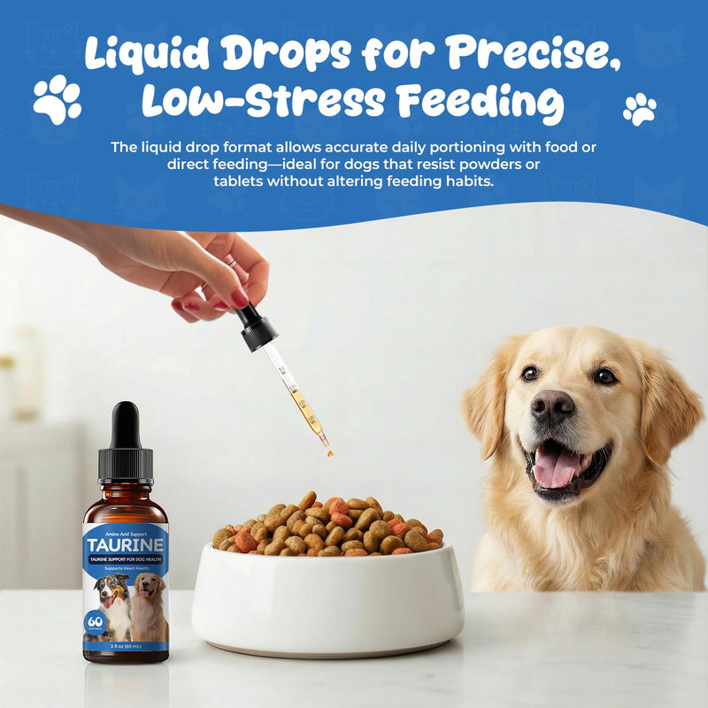 Taurine Liquid Supplement for Dogs, Daily Amino Acid Drops Supporting Heart & Muscle Function, Energy Balance & Physical Stability, 60 ml 60 ml (Pack of 2)