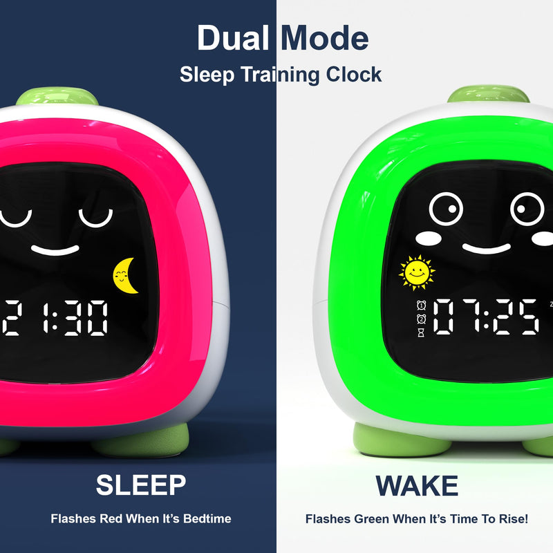 Alarm Clock for Kids, Kids Alarm Clock Ok to Wake Cute Night Light for Bedroom, Toddlers Sleep Training Clock Stay in Bed, Dinosaur Birthday Gift for Kids Boys Girls Forest Green