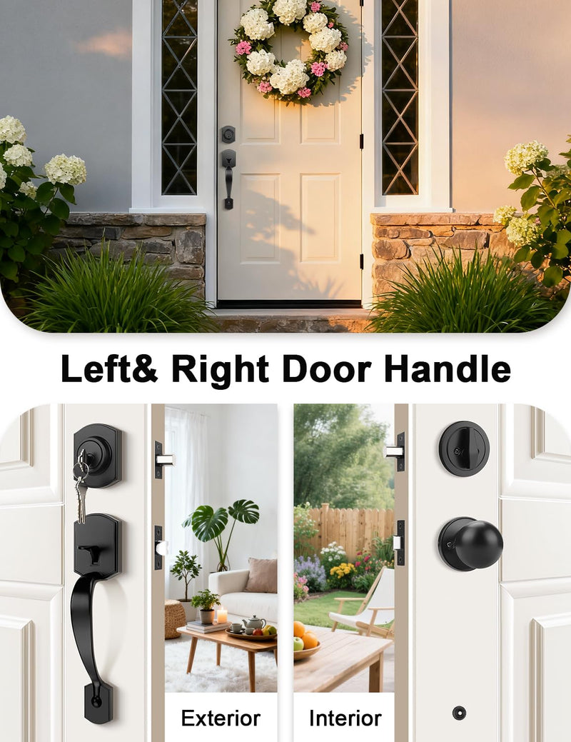 Camelot Trim Lower Half Entry Handleset and Deadbolt Set Matte Black, Upgated Entry Door Handle with Door Knob for Electronic Keypad, Black Front Door Lock Set 1 Pack Black-Deadbolt Set