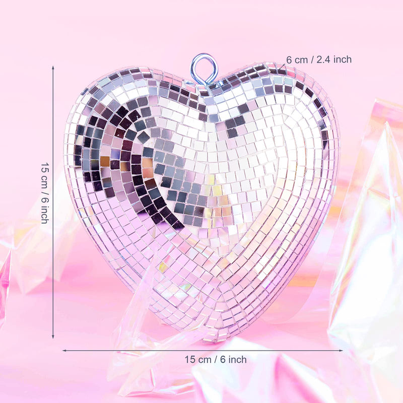 Valentines-Day Gift Heart Shaped Disco-Ball - 2 Pack Mirror Disco Balls for Valentines Day Gift Party Reflective Decor for Table, Desk, Room, Home, Bar, Hanging Disco Decor Retro Silver (6 inch)