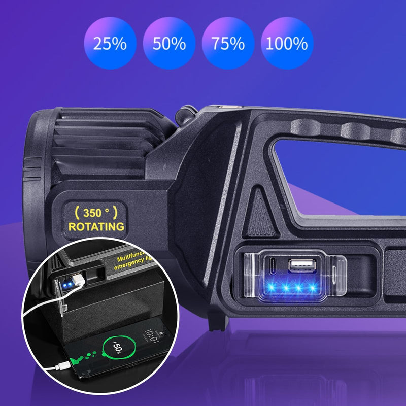 1300000 L Spotlight, Rechargeable Led Spotlight Flashlight with 350° Rotate Head, 9 Modes Super Bright Spot Lights Outdoor Handheld, IPX6 Waterproof Solar Flashlight for Emergencies X-Large LT-CL012 - NewNest Australia