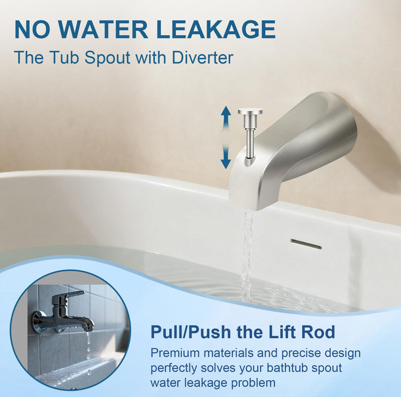 Universal Tub Spout for 1/2" Copper Pipe, 1/2" IPS and 3/4" IPS, Bathtub Faucet with Diverter and Adapter and Hex Wrench (Brushed Nickel) Brushed Nickel
