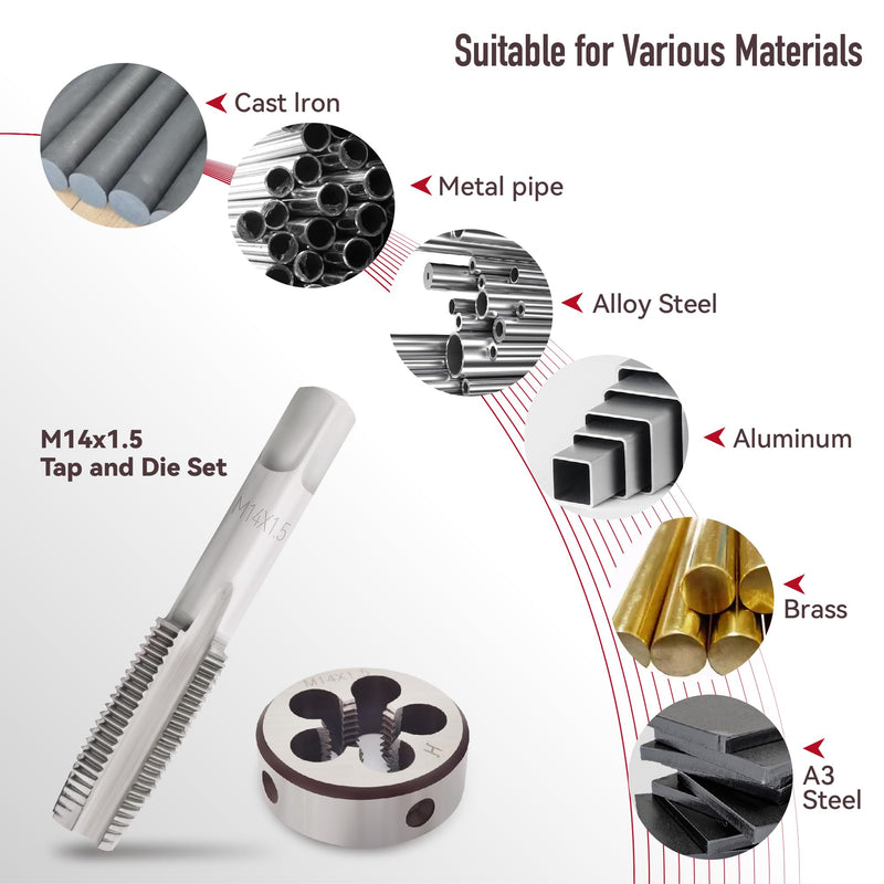 M14 X 1.5 Tap and Die Set, Metric M14 x 1.5mm High Speed Steel Machine Tap and Die Set. Right Hand Thread Tap and Round Thread Die (M14 x 1.5mm)