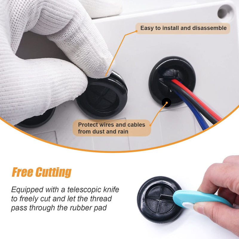 mankk 53Pcs Rubber Grommet Kit,6 Size (5/8" 13/16" 7/8" 1" 1-3/16" 1-1/2") Drill Hole Round Double Sided Rubber Hole Plug with Retractable Box Knife for Protecting Cable Wire M-119
