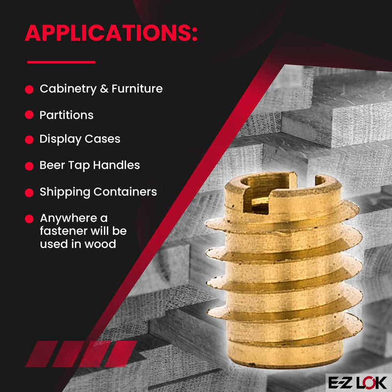 E-Z LOK 400-008 Threaded Insert, Brass, Knife Thread, #8", 8-32 Internal Threads, 0.375" Length (Pack of 25) 0.375" Length (Pack of 25)
