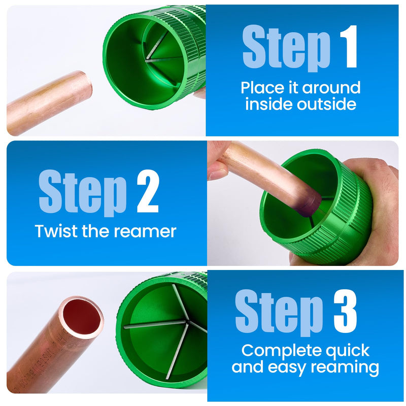WISSCOOL 1/4" to 2-1/4" Deburring Tool PlumbingTools Pipe Reamer Copper Pipe Cleaner Removing Burr Tools for Inner Outer Copper PVC Metal Aluminium(Green-Max) Green-Max 1/4" to 2-1/4"