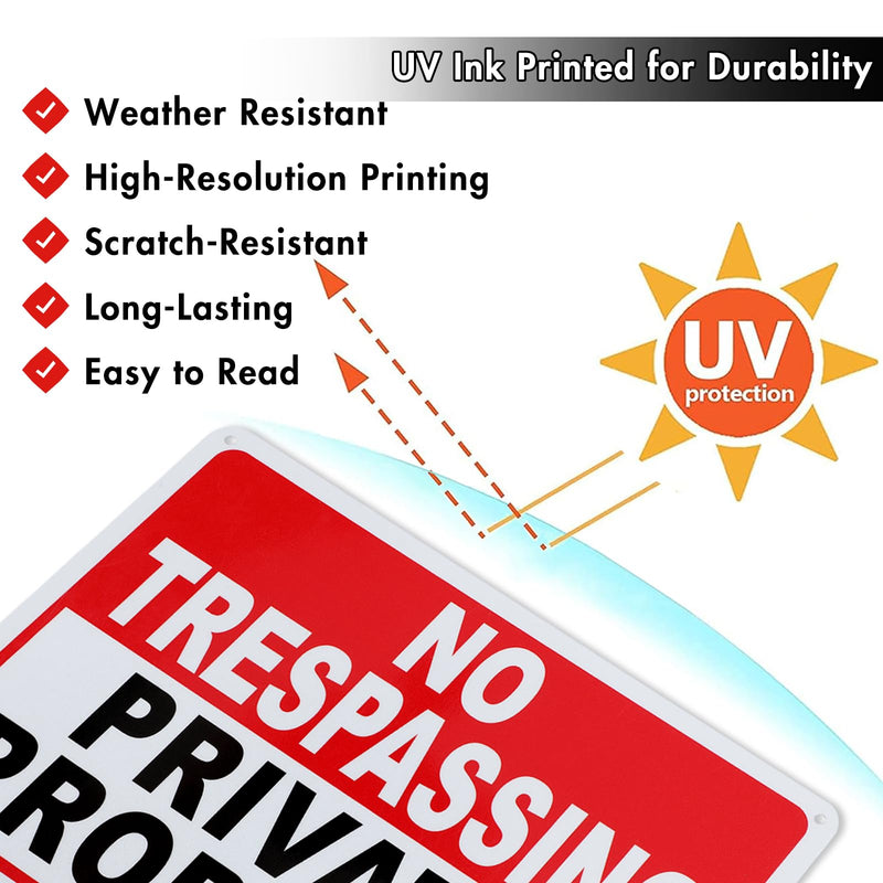 2 Pack No Trespassing Signs Private Property Metal Signs 10x7 Inch 40 Mil Rust Free Aluminum, UV Printing, Weatherproof, Easy to Read & Mount, Security Keep Out Outdoor Sign for Home Business 2PC-Private Property Sign
