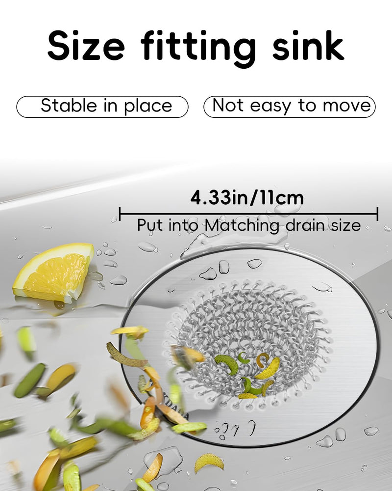 Kitchen Sink Drain Strainer, Flippable Mesh Sink Strainer, Wokdada 304 Stainless Steel Sink Screen, Easy Clean Large Basket Strainer, Anti-Clog Garbage Disposal Cover Fit for Standard 4-1/3 Inch Drain Silver-1 Pack