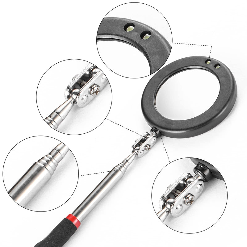 4PCS Telescoping Inspection Mirror LED Lighted Inspection Mirror for Mechanic Checking Vehicle, Car, Eyelashes, Mouth, Small Parts Observation (Extendable, Rectangle & Round)