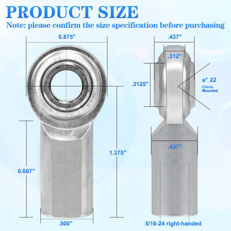 5/16 x 5/16-24 Rod End Bearing Heim Joints Right Hand Female Thread Heim Joint,RH 5/16"- 24 Thread x 5/16" Bore Stainless Female Rod End Bearing with Jam Nuts (5/16-4Pcs)