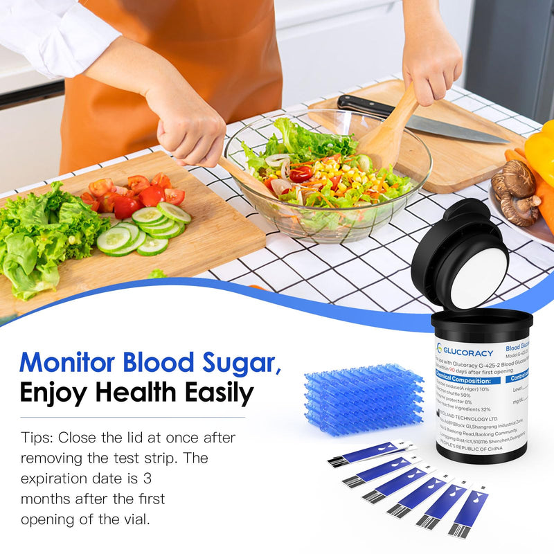 Glucoracy G-425-2/G-425 Blood Glucose Test Strips, 50 Counts Test Strips for Diabetes, 50 Counts Blood Lancets, Only for Glucoracy G-425-2/G-425 Meter Kit